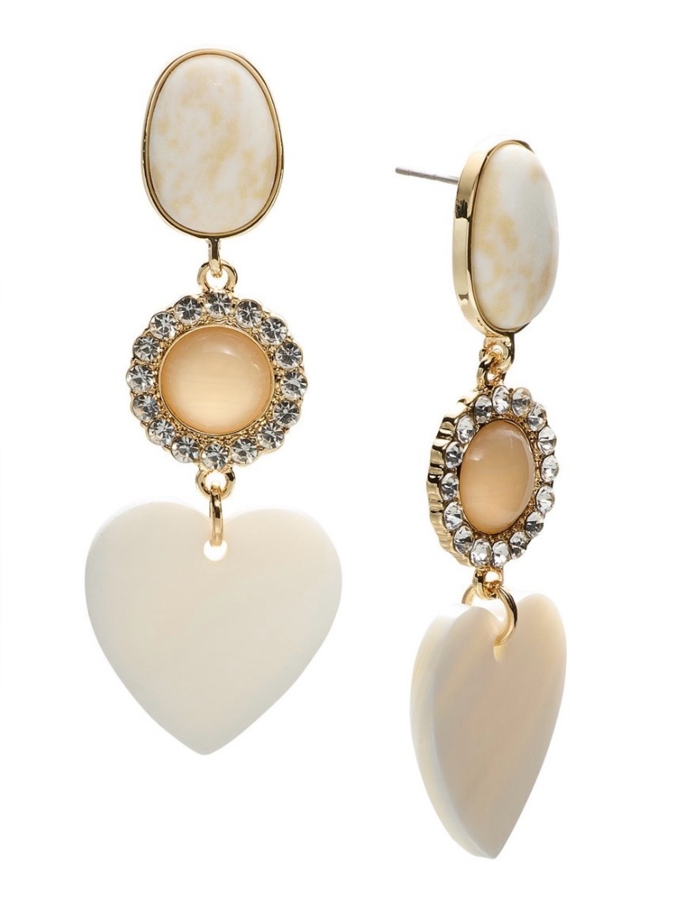On 34th Gold-Tone Pavé & Natural Stone Heart Triple Drop Earrings Post Back